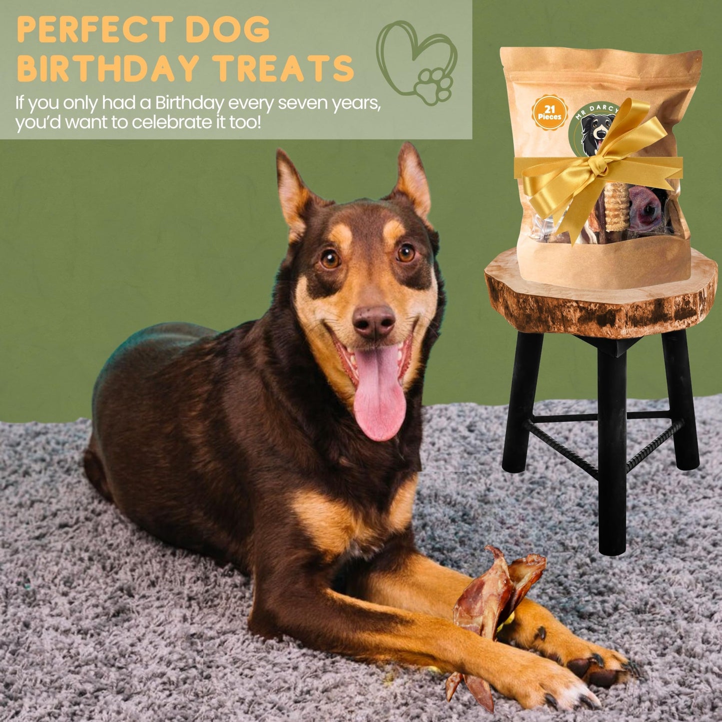 Natural Dog Treats with Rabbit Ears with Fur for Dogs, Chicken Feet Treats, Pigs Ears for Dogs and Beef Trachea for Dogs Natural Dog Chews. Mr Darcys 21 Rawhide Free Dog Chews in Smell Proof Bag