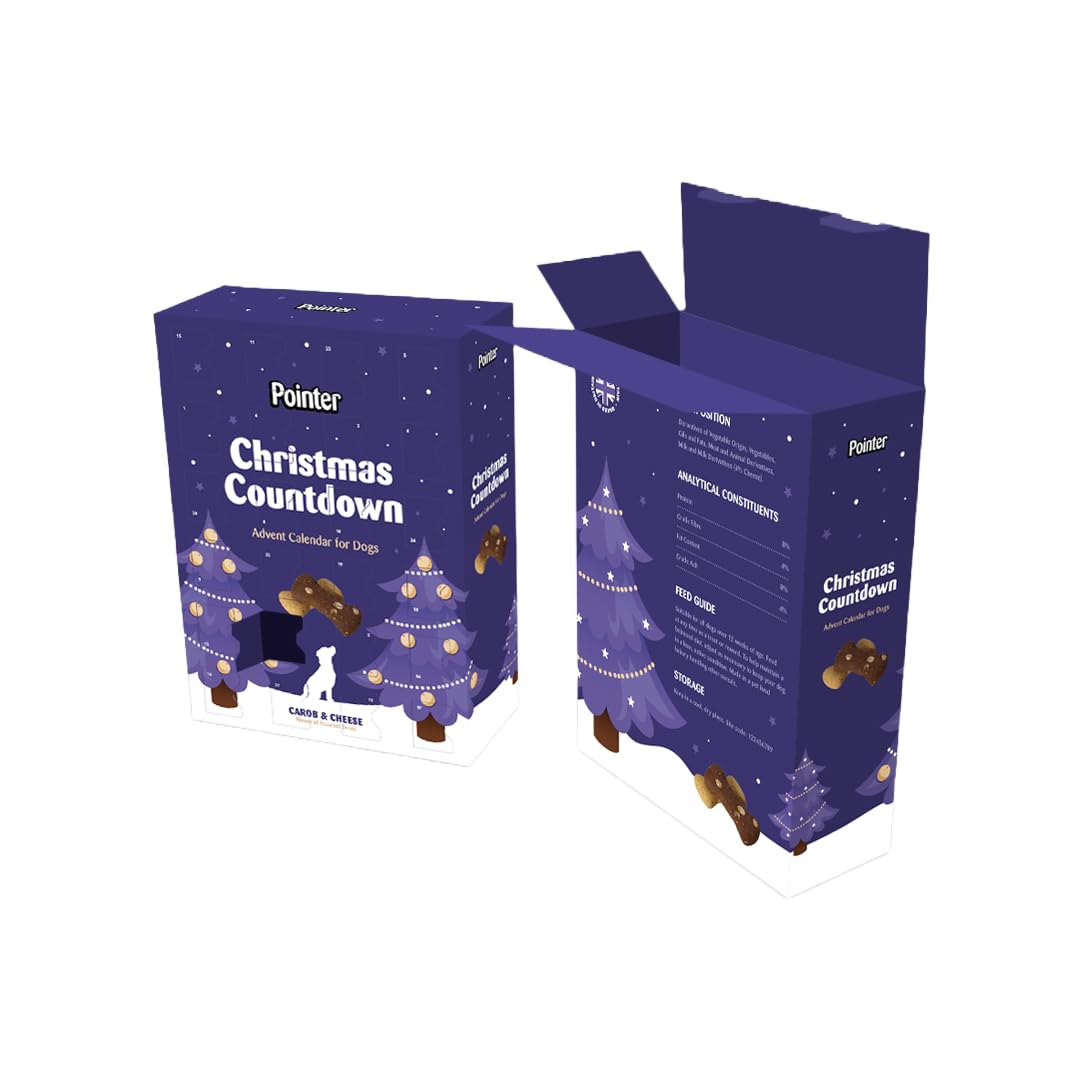 Pointer Pet Products - Christmas Advent Calendar, Tasty Carob and Cheese Flavoured Assorted Bones - Made in Britain, No Added Artificial Flavours, Naturally Oven Baked Dog Treats 1 x 325g