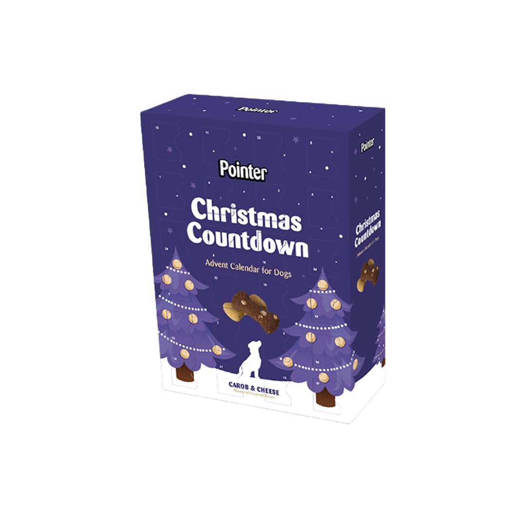 Pointer Pet Products - Christmas Advent Calendar, Tasty Carob and Cheese Flavoured Assorted Bones - Made in Britain, No Added Artificial Flavours, Naturally Oven Baked Dog Treats 1 x 325g