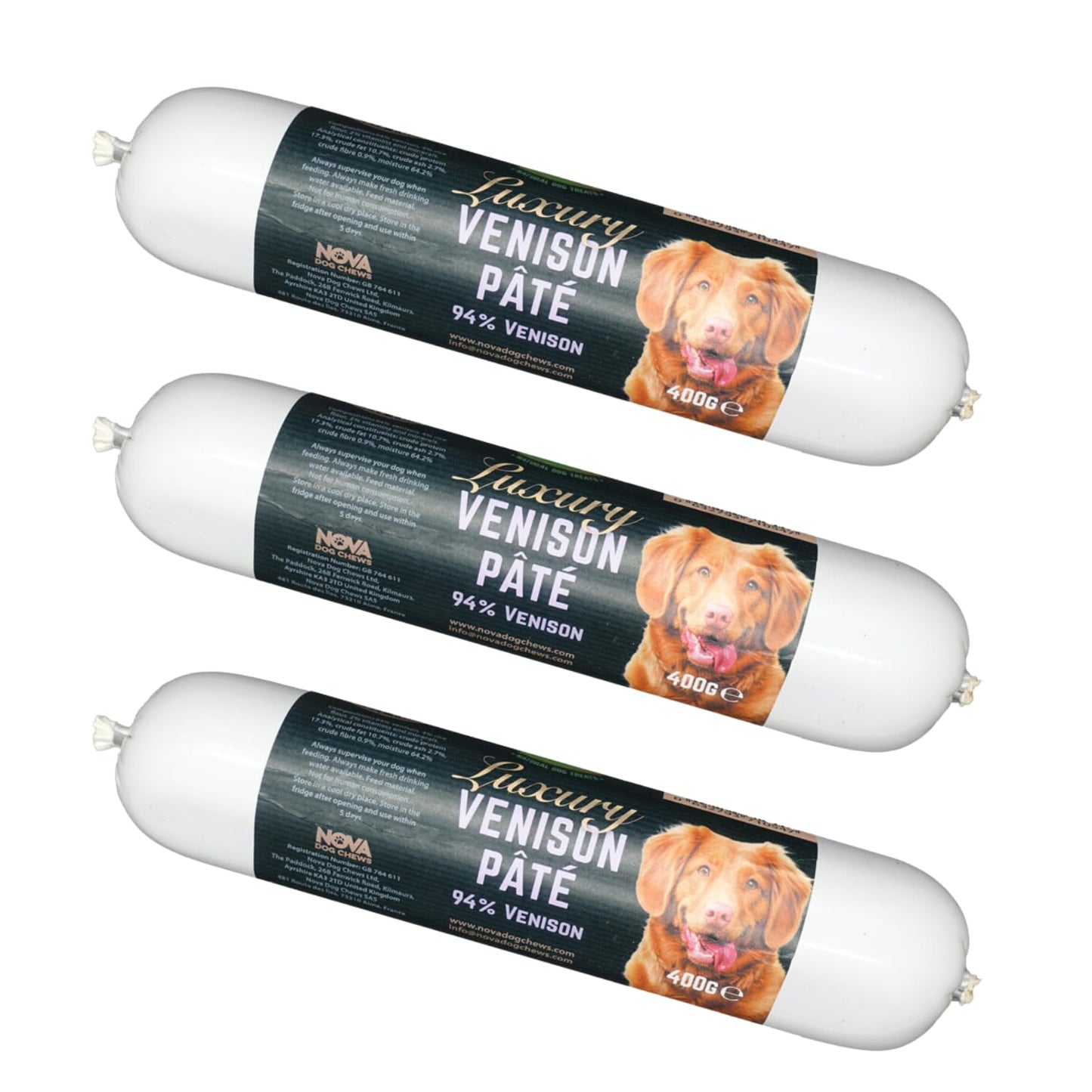 Paddock Farm - Dog Food Venison Pate Tube Pack Of 3x 400g. Single Protein Wet Dog Food Pate For Dogs With Natural Ingredients & High Meat Content. Treat Pet Food For Adult Dogs