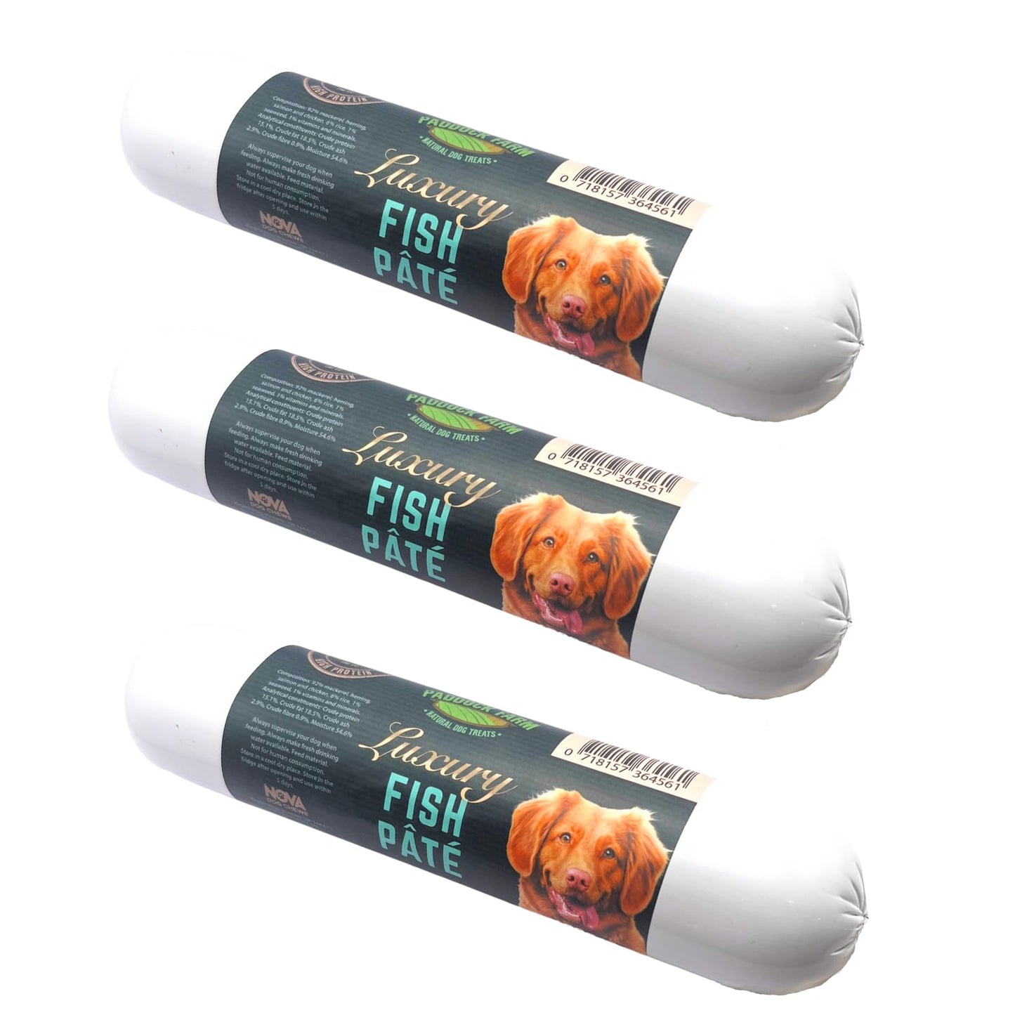 Paddock Farm - Dog Food Fish Pate Tube Pack Of 3x 400g. Wet Dog Food Pate For Dogs With Natural Ingredients And High Meat Content. Delicious Treat Pet Food For Adult Dogs