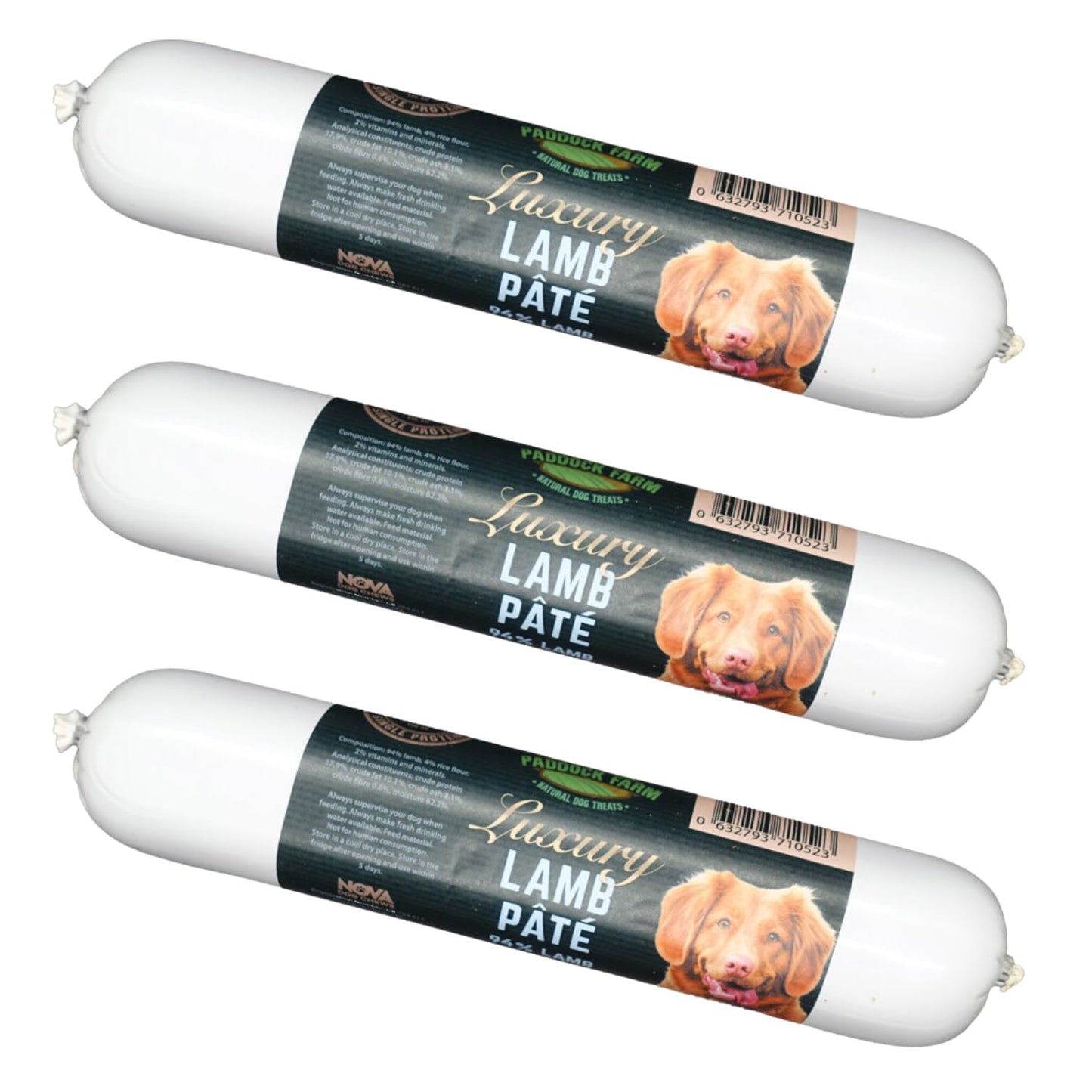 Paddock Farm - Dog Food Lamb Pate Tube Pack Of 3x 400g. Single Protein Wet Dog Food Pate For Dogs With Natural Ingredients & High Meat Content. Treat Pet Food For Adult Dogs
