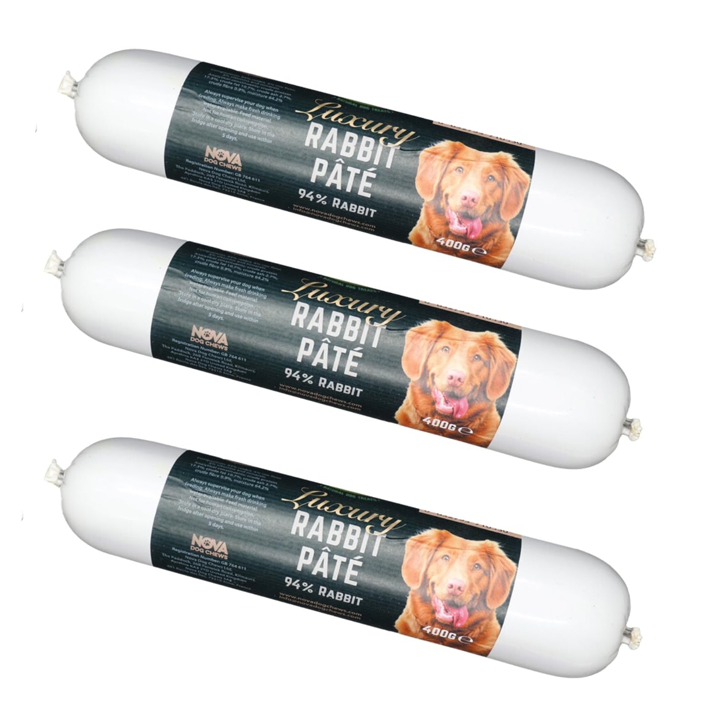 Paddock Farm - Dog Food Rabbit Pate Tube Pack Of 3x 400g. Single Protein Wet Dog Food Pate For Dogs With Natural Ingredients & High Meat Content. Treat Pet Food For Adult Dogs