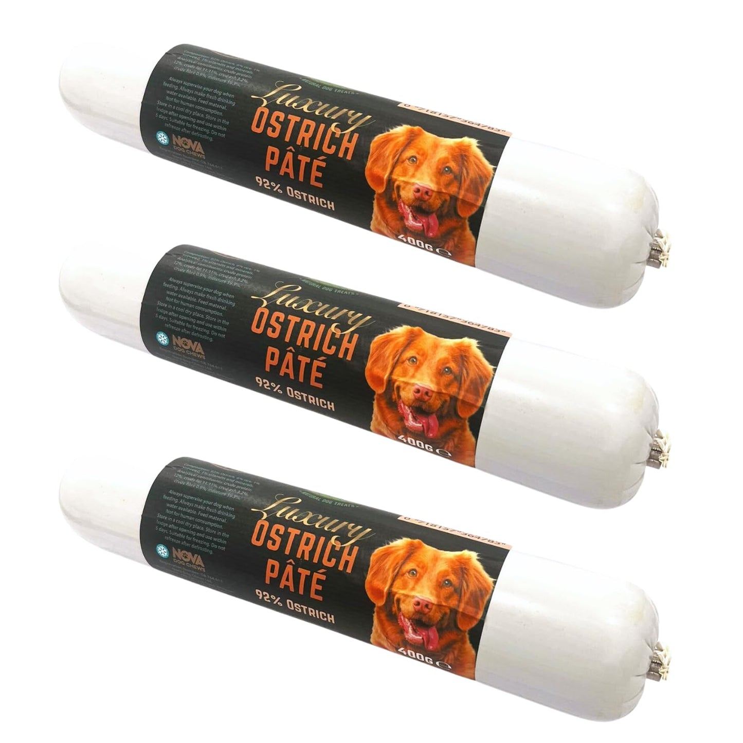 Paddock Farm - Dog Food Ostrich Pate Tube Pack Of 3x 400g. Single Protein Wet Dog Food Pate For Dogs. High Meat Content Treat Pet Food For Adult Dogs